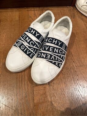 Givenchy Urban Street Logo Strap Slip-On Sneakers White Black Sz 39 Leather